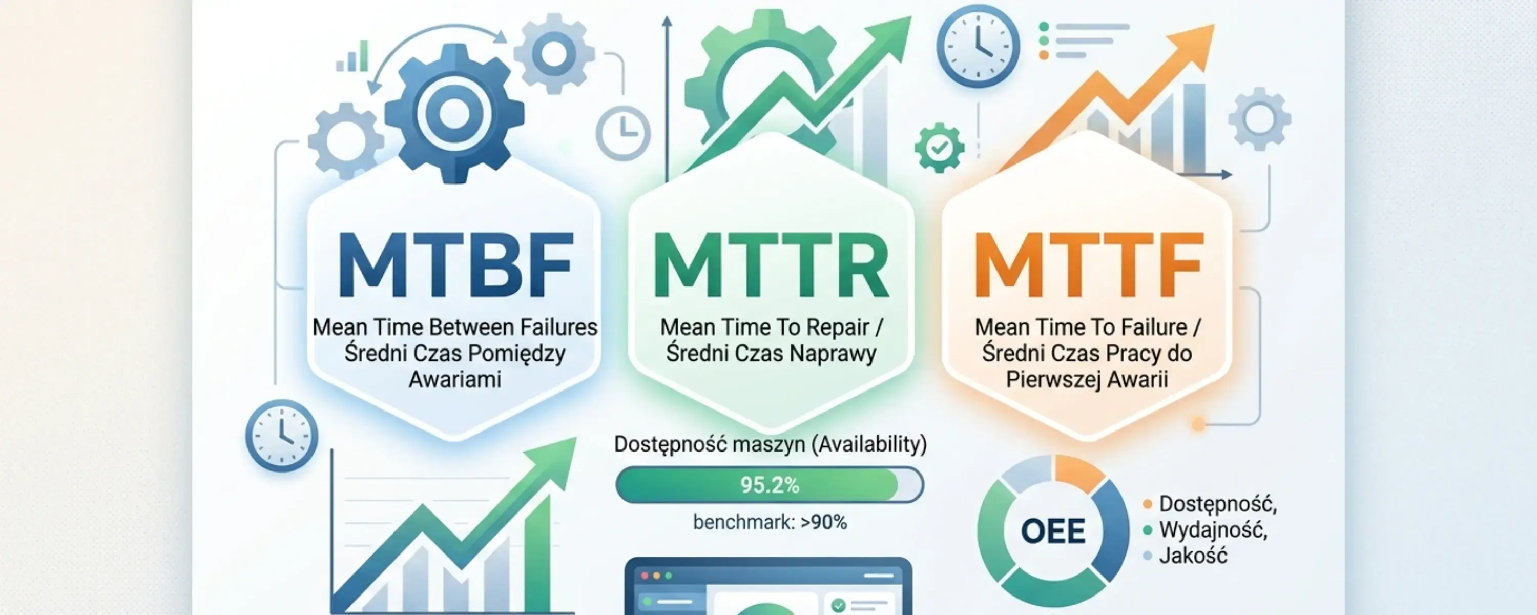 MTBF, MTTR i MTTF — wzory, obliczanie i interpretacja